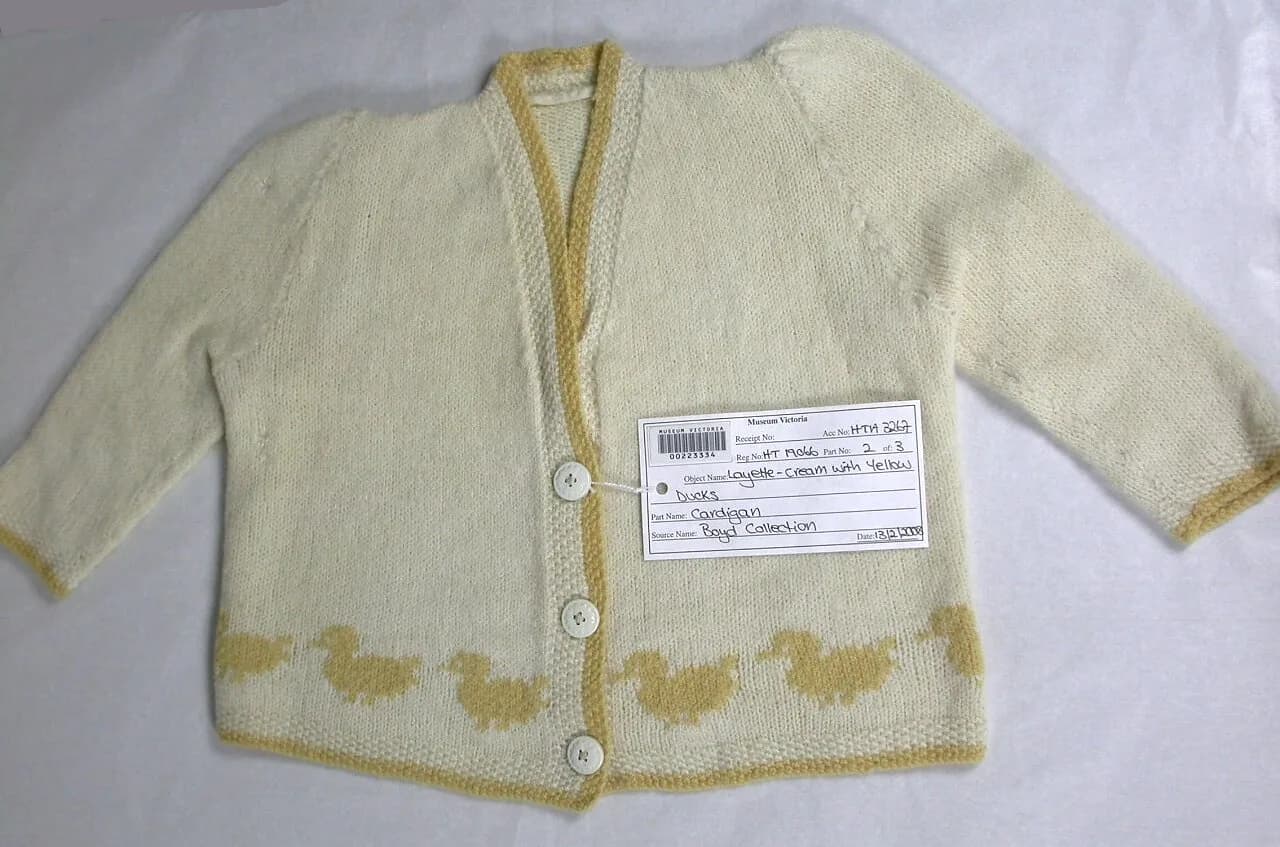 Photo: Cardigan - Layette, Cream with Yellow Ducks, circa 1947-1949